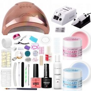 Claresa Zestaw startowy do żelu lampa 48W frezarka 2x Builder Gel Soft&Easy 12g kolory do wyboru prepar
