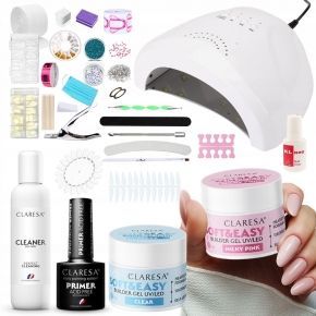 Claresa Zestaw startowy do żelu lampa 48W 2x Builder Gel Soft&Easy 12g kolory do wyboru preparaty akces
