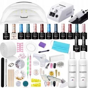 Zestaw do manicure hybrydowego 16x Claresa lampa UV/LED frezarka akcesoria