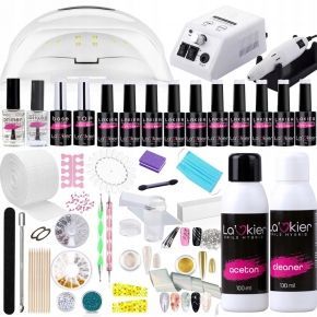 Zestaw do manicure hybrydowego 16x La’kier  lampa UV/LED  frezarka  akcesoria