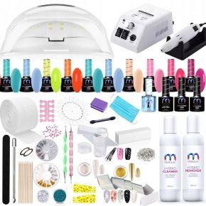 Zestaw do manicure hybrydowego 16x Malulac  lampa UV/LED  frezarka  akcesoria