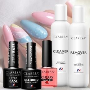 Claresa Zestaw startowy do manicur 4 x lakier hybrydow  lampa UV  GRATISY