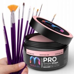 Zestaw do przedłużania paznokci żelem MaluLac PRO Simple Shape Skintone 45g  komplet 10 pędzelków