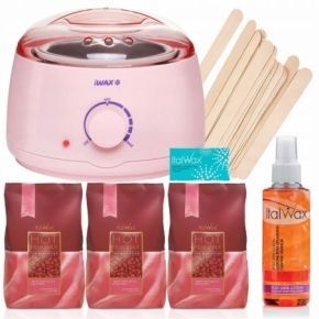 Zestaw startowy do depilacji woskiem 3 x ItalWax wosk w dropsach Rose 100ml  podgrzewacz  akcesoria