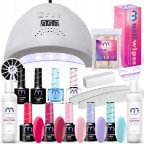 MaluLac duży zestaw startowy do hybrydy 5 x lakier hybrydowy + Baza + Top + lampa + preparaty + akcesoria