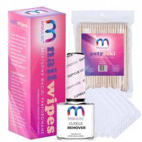 MaluLac zestaw do stylizacji paznokci – waciki bezpyłowe + patyczki + Cuticle remover