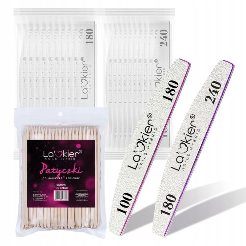 La'kier zestaw do manicure 20 x Pilnik do paznokci łódka + 100 x patyczki drewniane 95mm