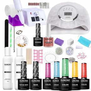 SunOne zestaw do hybrydy 5 x lakier hybrydowy (do wyboru) + lampa UV + frezarka + baza + top + preparaty + akcesoria