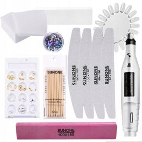 Zestaw prezentowy do paznokci hybrydowych 25 x SUNONE: 8 lakierów + lampa UV LED + frezarka USB + akcesoria