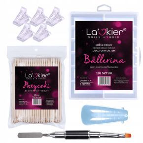 La’kier Zestaw Ballerina do przedłużania paznokci akrylożelem formy + patyczki + pędzelek + zaciskarka