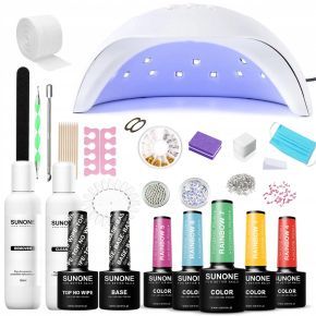 SunOne zestaw do hybrydy 5 x lakier hybrydowy (do wyboru) + lampa + baza + top + preparaty + akcesoria