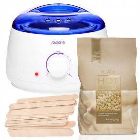 ItalWax Zestaw do depilacji - podgrzewacz + wosk w granulkach White Chocolate 250ml + szpatułki