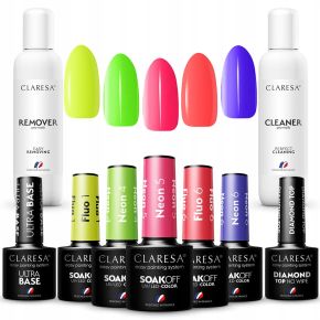 5x lakier NEON Claresa + BAZA TOP CLEANER ACETON