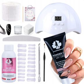 AllePaznokcie Zestaw startowy do akrylożelu Powder Gel 30g + lampa + płyn Slip Solution + akcesoria