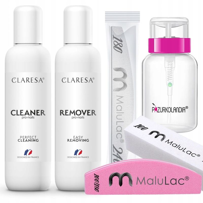 Claresa Manicure Essentials - Remover 100ml + Cleaner 100ml + Akcesoria