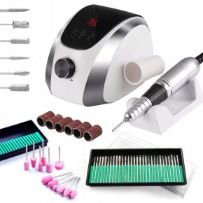 Frezarka do manicure i pedicure M13 68W srebrna + 12x frez kamienny + 30x frez diamentowy