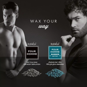 ItalWax Pour Homme Film Wax 250g (opakowanie eko) - czarny metaliczny wosk twardy w granulkach do depilacji bezpaskowej dla mężczyzn