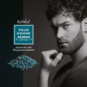 ItalWax Pour Homme Film Wax Barber Edition 500g - turkusowy metaliczny wosk twardy w granulkach do depilacji bezpaskowej męskiej twarzy