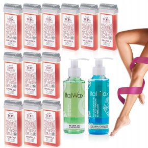 ItalWax Zestaw do depilacji 12x wosk w rolce Magnolia 100ml + 2x żel 100ml gratis