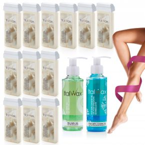 ItalWax Zestaw do depilacji 12x wosk w rolce White Chocolate 100ml + 2x żel 100ml gratis