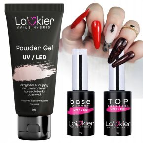 La’kier zestaw akrylożelowy budujący do paznokci Powder Gel 50ml + Top No Wipe + Baza