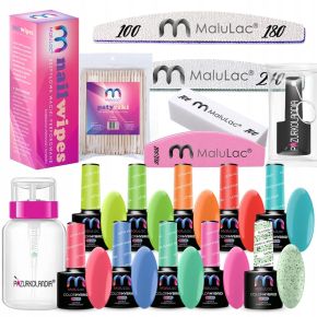 MaluLac zestaw hybrydowy do paznokci 10 x lakier + akcesoria GRATIS