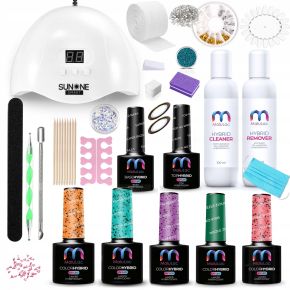MaluLac Zestaw Startowy do hybrydy lampa + 5 x lakier + baza + top + płyny + akcesoria