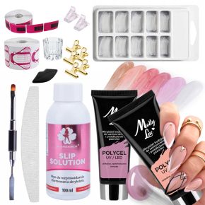 Molly Lac Zestaw do akrylożelu 2x akrylożel Poly Gel 15ml + Slip Solution 100ml + akcesoria