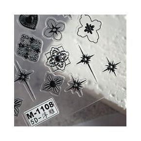 Samoprzylepne naklejki 5D na paznokcie - wzór M-1108 (serca, kwiaty)