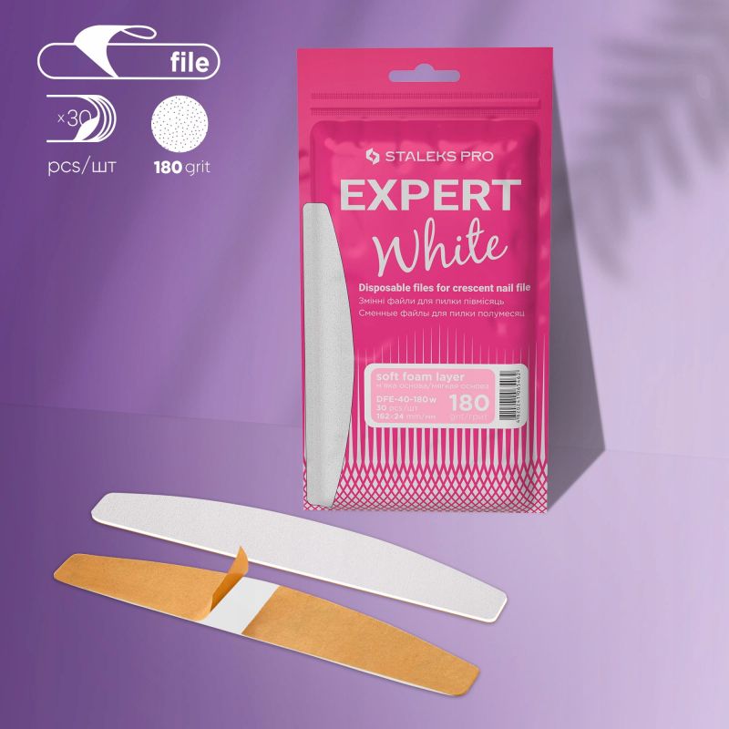 Staleks Pro Expert DFE-40-180w nakładki jednorazowe białe do pilnika półksiężyc gradacja 180 30 sztuk