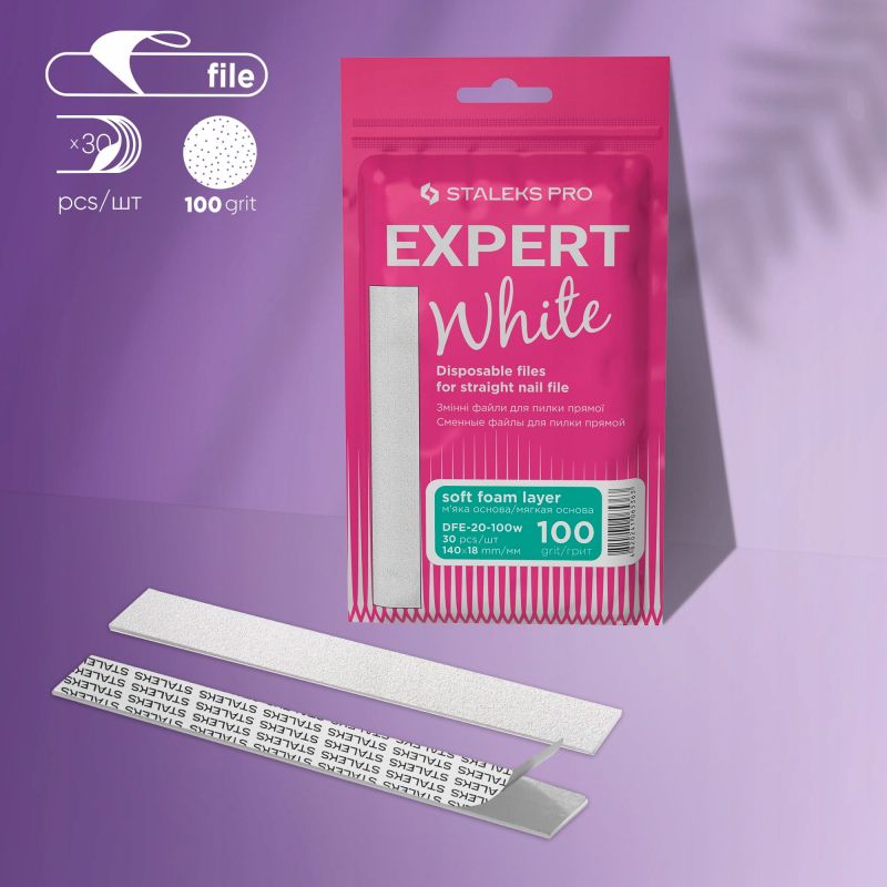 Staleks Pro Expert White DFE-20-100w nakładki jednorazowe białe do pilnika prostego gradacja 100 30 sztuk