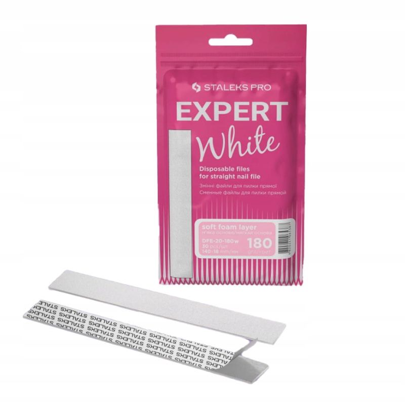 Staleks Pro Expert White DFE-20-180W - nakładki jednorazowe białe do pilnika prostego gradacja 180 30 sztuk