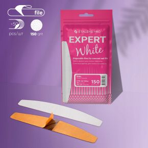 Staleks Pro Expert White DFE-42-150W nakładki jednorazowe białe do pilnika półksiężyc gradacja 150 50 sztuk