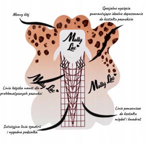 Szablony formy do paznokci Molly Lac panterka 100 sztuk + zaciskarka do tunelu złota