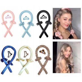 Wałek do kręcenia włosów + 2 x gumki typu scrunchies + spinka jasny beż