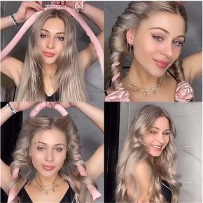 Wałek do kręcenia włosów + 2 x gumki typu scrunchies + spinka jasny beż