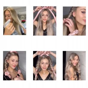 Wałek do kręcenia włosów + 2 x gumki typu scrunchies + spinka jasny beż
