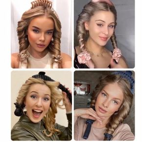 Wałek do kręcenia włosów + 2 x gumki typu scrunchies + spinka jasny beż