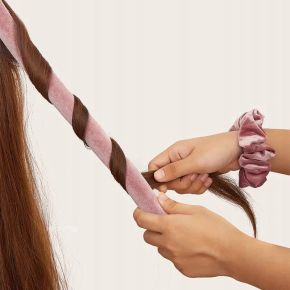 Wałek do kręcenia włosów + 2 x gumki typu scrunchies + spinka jasny beż