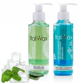 Zestaw do depilacji ItalWax podgrzewacz 100W + 2x wosk w puszce Flex Aquamarine i Wine + żele + paski + szpatułki