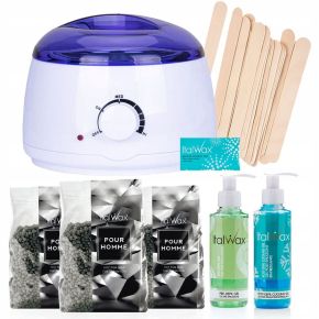 Zestaw do depilacji woskiem dla mężczyzn Italwax Barber 300g + podgrzewacz + 2 x żel + szpatułki + talk