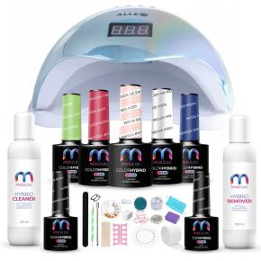 Zestaw do hybryd 9x MaluLac (5 lakierów do wyboru) z lampą 48W + frezarką + preparatami i płynami