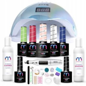 Zestaw do hybryd 9x MaluLac (5 lakierów do wyboru) z lampą 48W + frezarką + preparatami i płynami