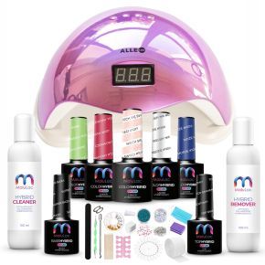 Zestaw do hybryd 9x MaluLac (5 lakierów do wyboru) z lampą 48W + frezarką + preparatami i płynami