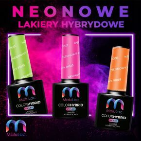 Zestaw do neon ombre 3x lakier hybrydowy MaluLac + pędzelek + gąbeczka