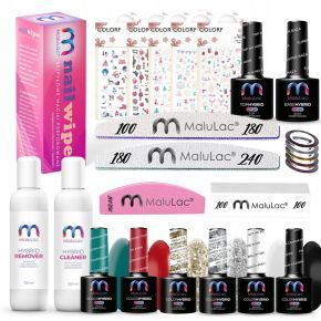 Zestaw hybrydowy 15x MaluLac + ozdoby do manicure manicure świąteczny