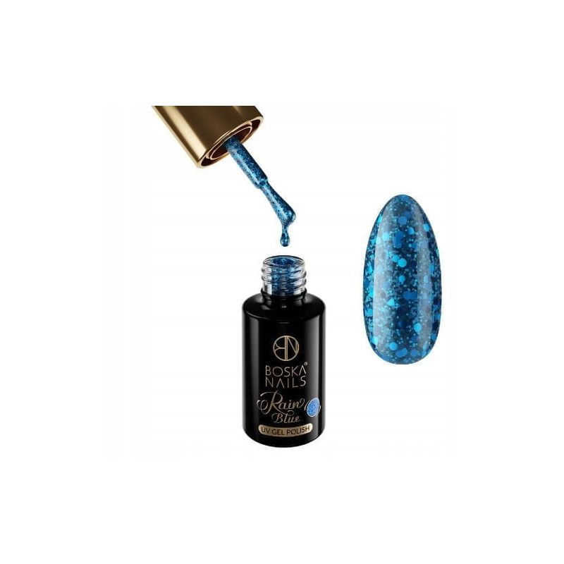 Boska Nails 435 Blue Rain kolekcja Glitter Rain - lakier hybrydowy do paznokci z drobinkami 6ml