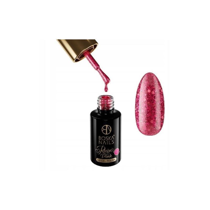 Boska Nails 440 Pink Rain kolekcja Glitter Rain - lakier hybrydowy do paznokci z drobinkami 6ml