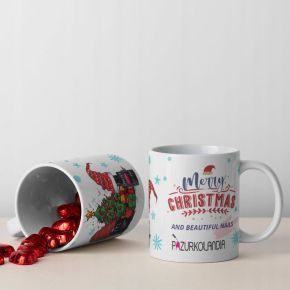 Zestaw prezentowy kubek ceramiczny Merry Christmas + 3 x skarpety Alpaka rozmiar 39-41