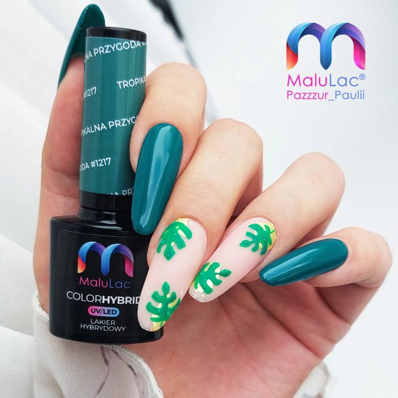 Zielone paznokcie liście Monstera MaluLac